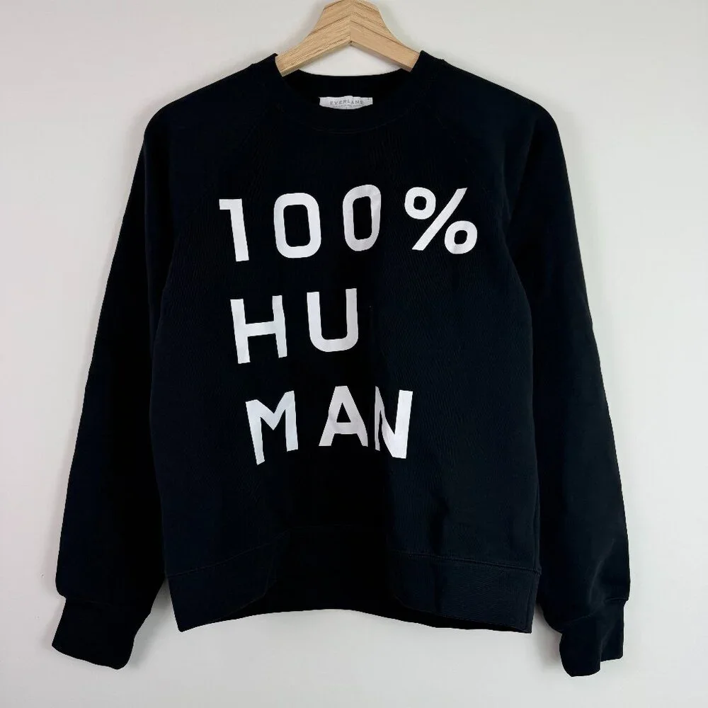 Everlane The 100% Human Unisex Cotton Typography Sweatshirt Black S - Picture 1 of 4